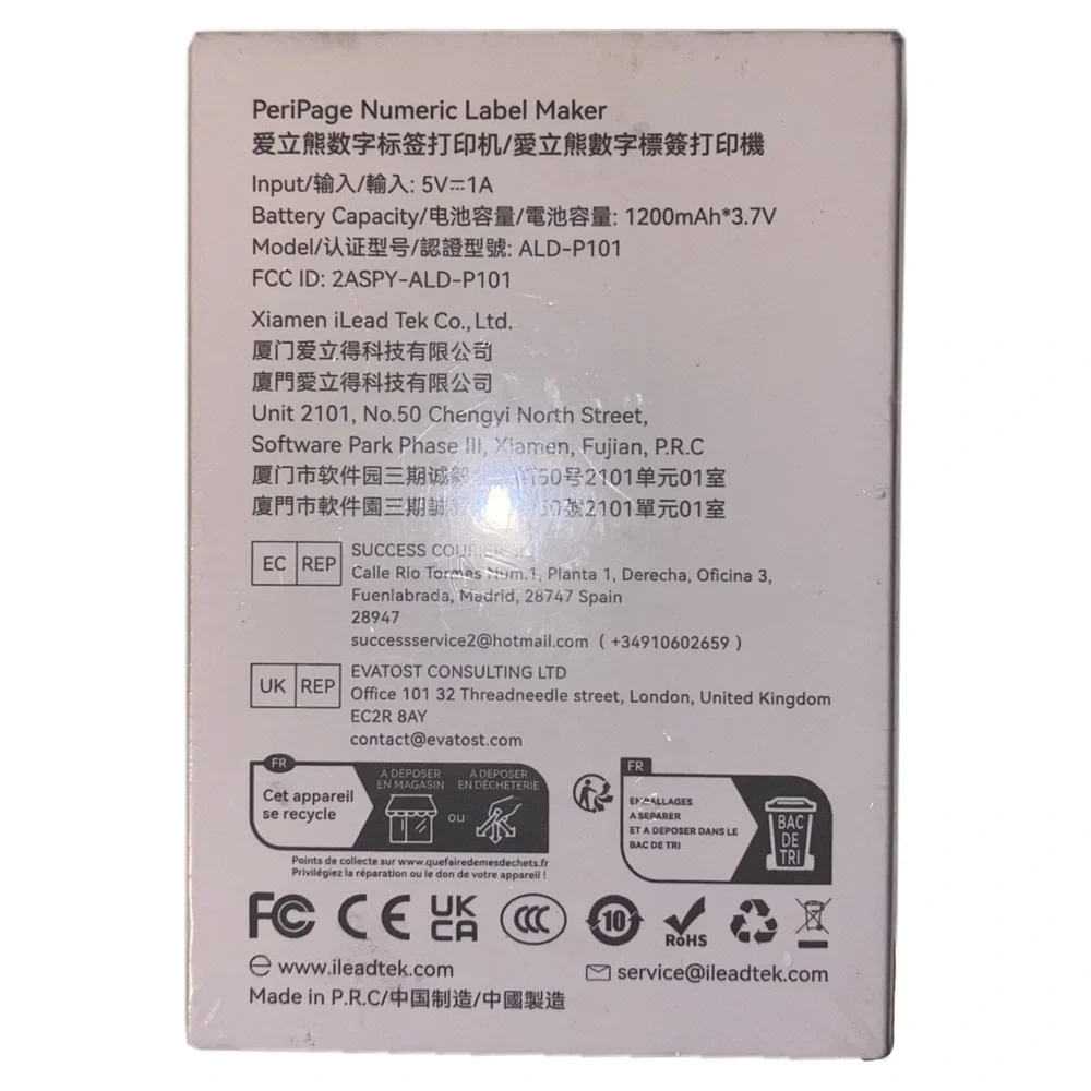 PeriPage P10Pro Portable Numeric Label Maker Printing Machine Model ALD-P101